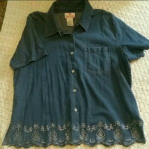 Quacker Factory Short Sleeve Denim Top